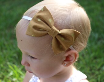 mustard and gold heart bow headband
