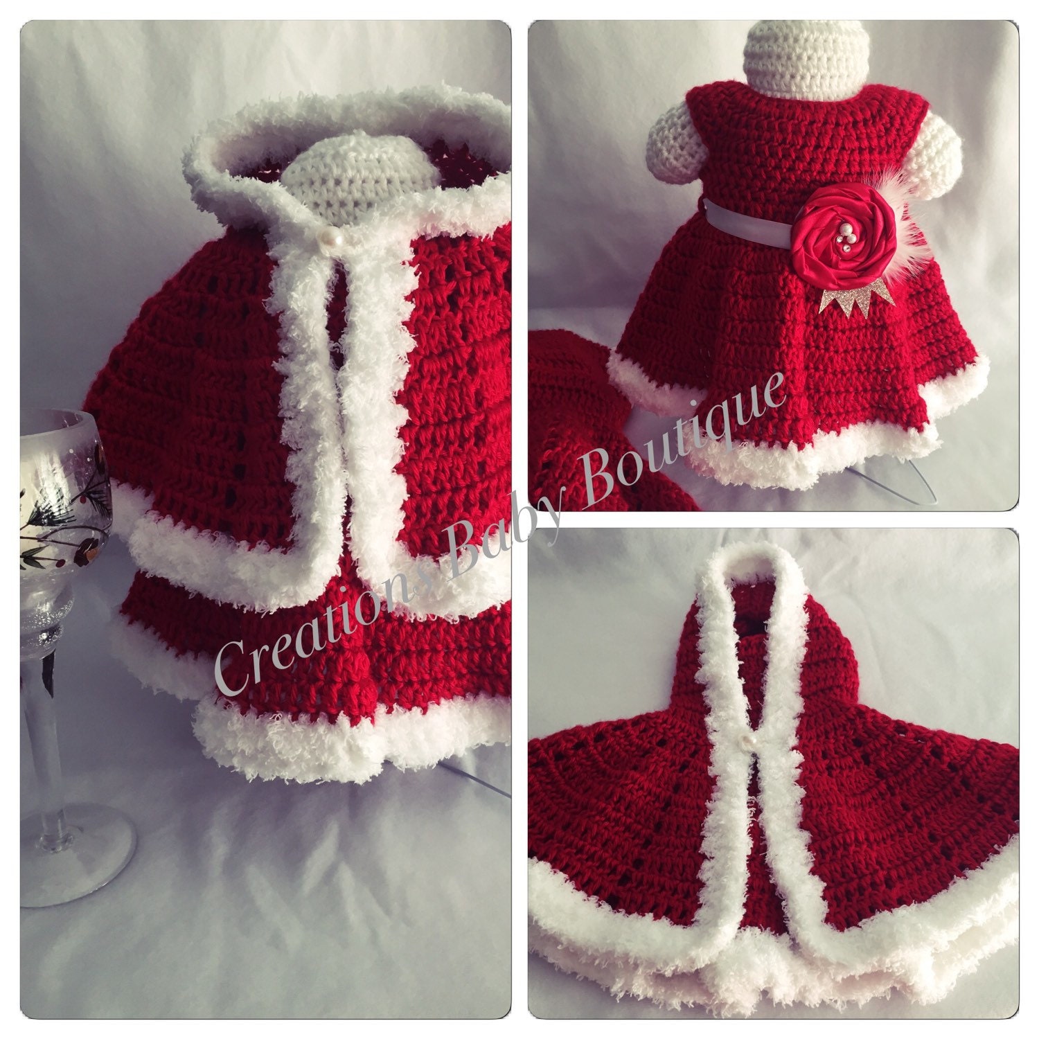 Baby girl Christmas dress set handmade crochet Christmas