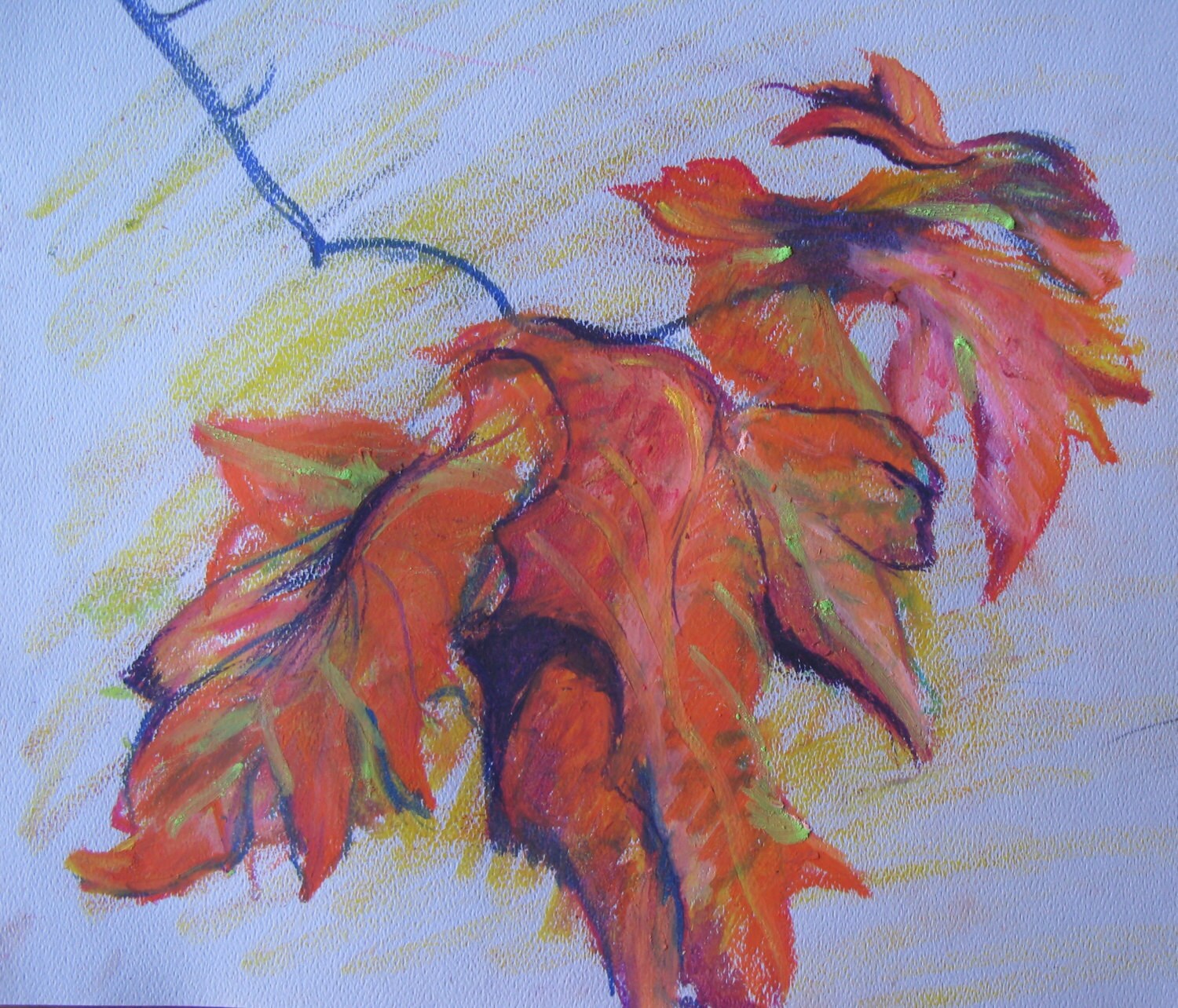 Autumn Leaves Oil Pastel Painting