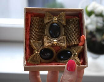 Black Stone Earrings Clip-On Earrings With Bracelet