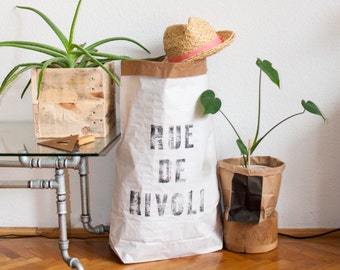 RUE DE RIVOLI Paperbag storage, handmade letterpress design, Sac de rangement, Sac en papier, Paper bag, papiertüte aufbewahrung cadeau gift