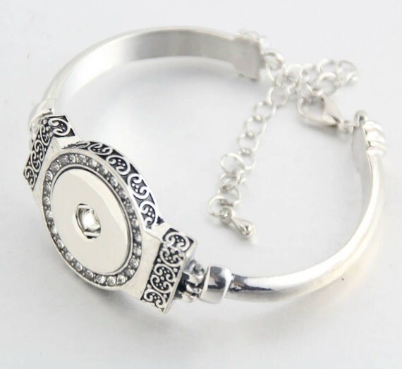 Snap Charm Bracelet Silver Tone With Rhinestone Accents Fits