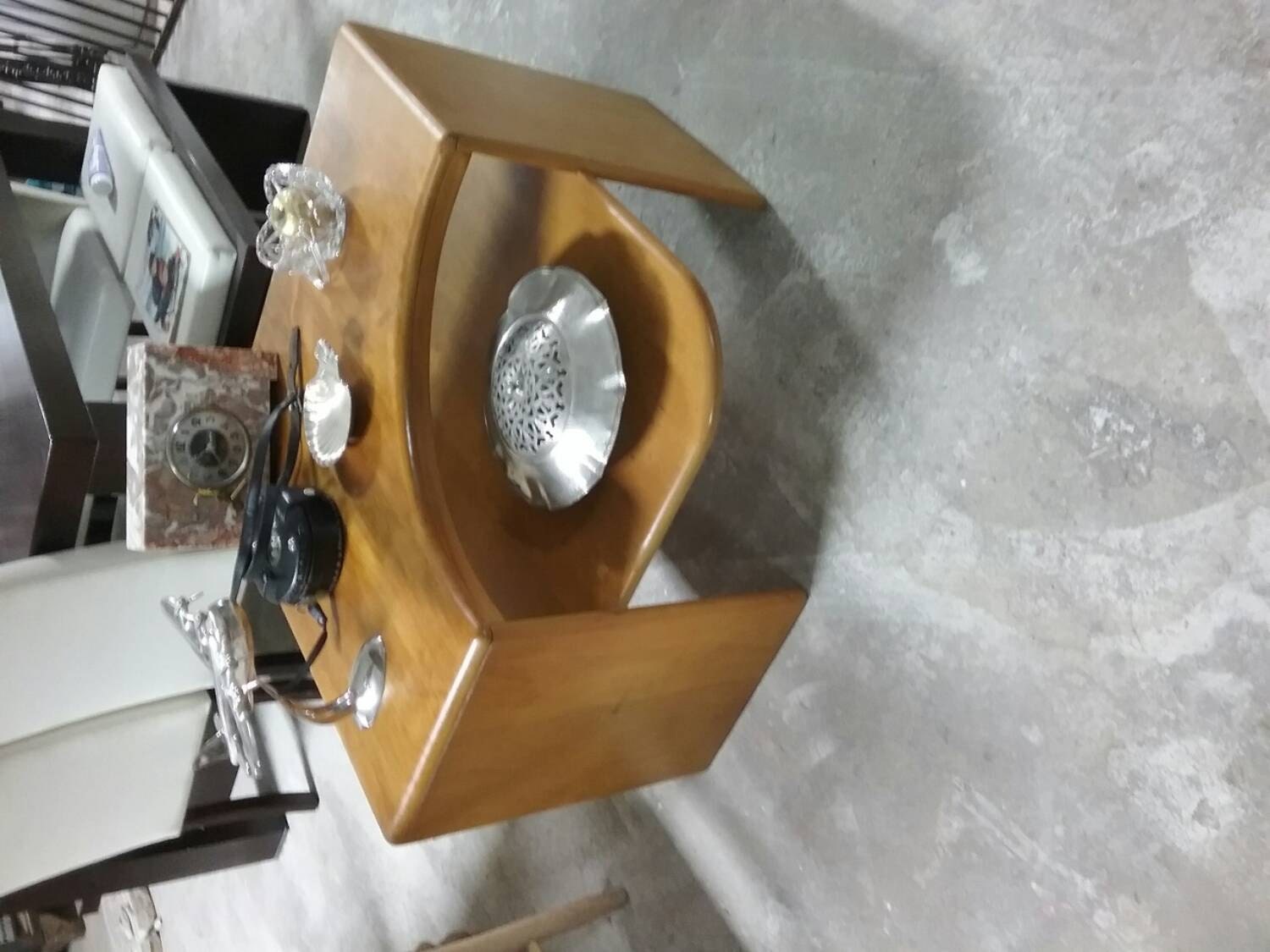 Really fine mid century corner coffee table with open sides, made by