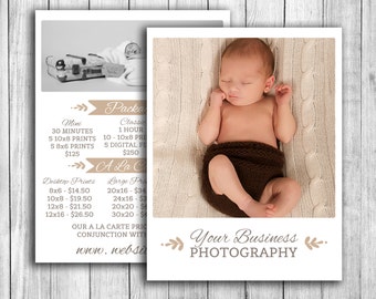 Photography pricing template, newborn price guide for photographers, family photo shoot pricing, photoshop price template