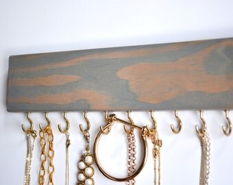 Necklace Holder Blue Stain / Jewelry Hanger / Jewelry Organization / Jewelry Rack / Women’s Gift / Gold Hooks / LeLee Design