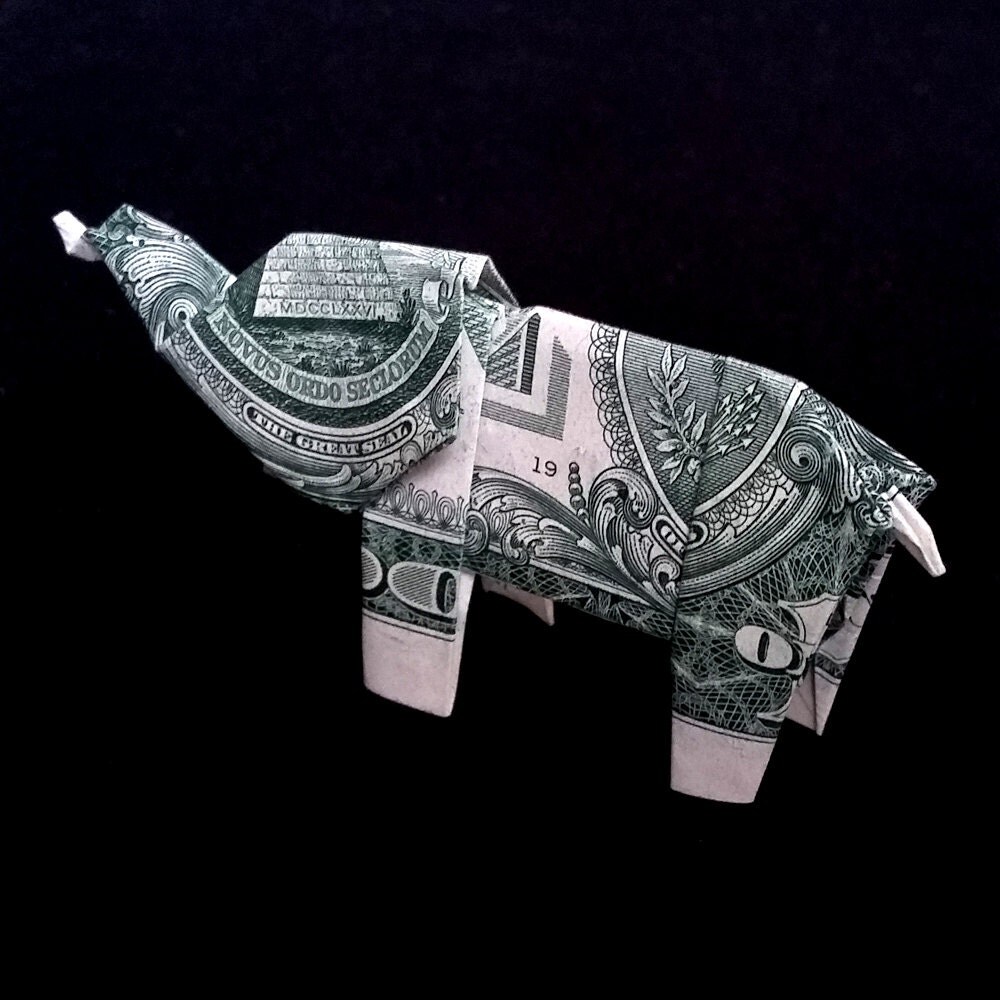 ELEPHANT Money Origami Made of Real 1 Dollar Bill by