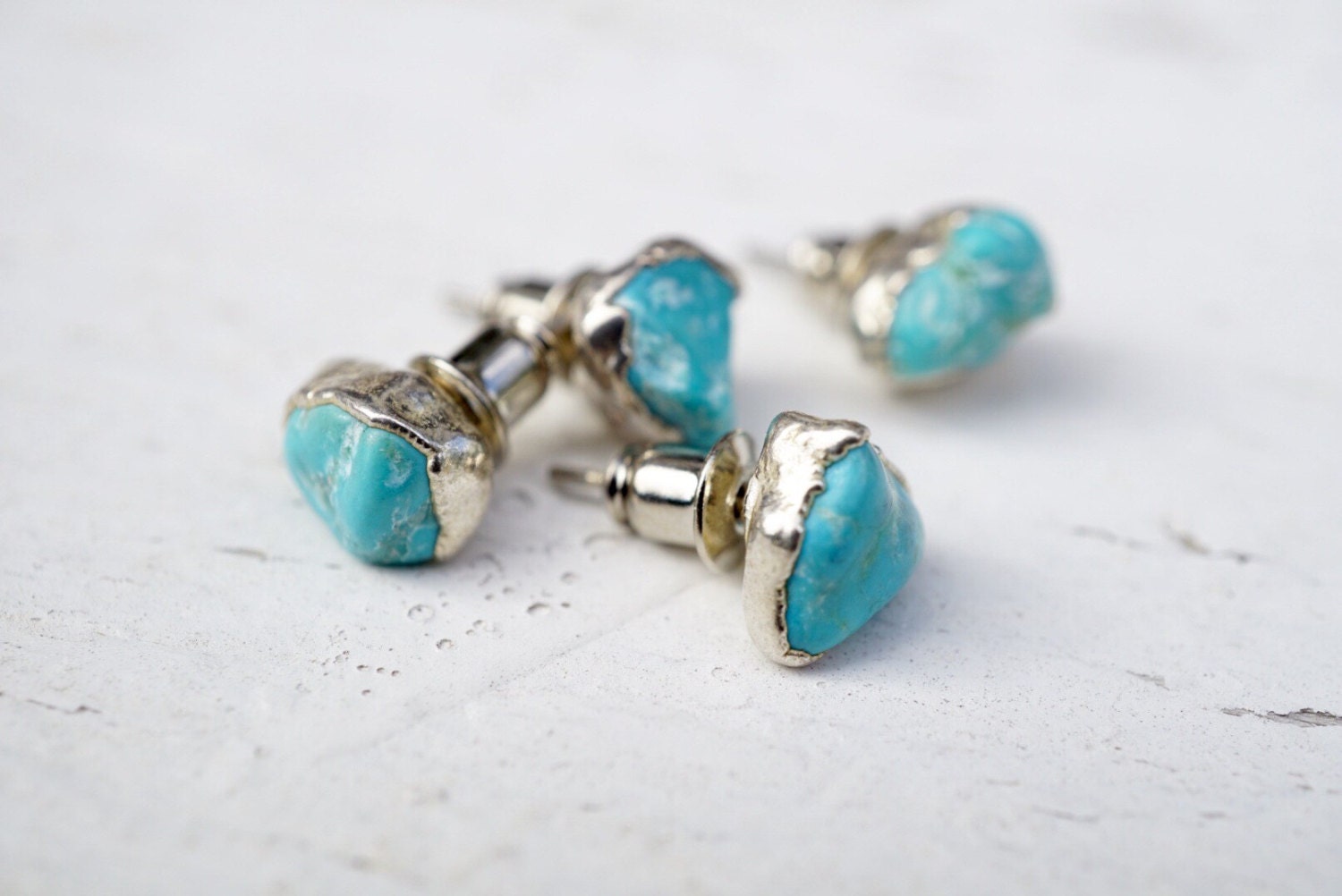 Turquoise Silver Stud Earrings / Real Turquoise / December