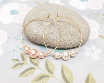 Geometric pearl hoop earrings, gold hoop earrings, dangle pearl earrings, christmas gift, dangle hoop earrings, pearl hoop earrings,