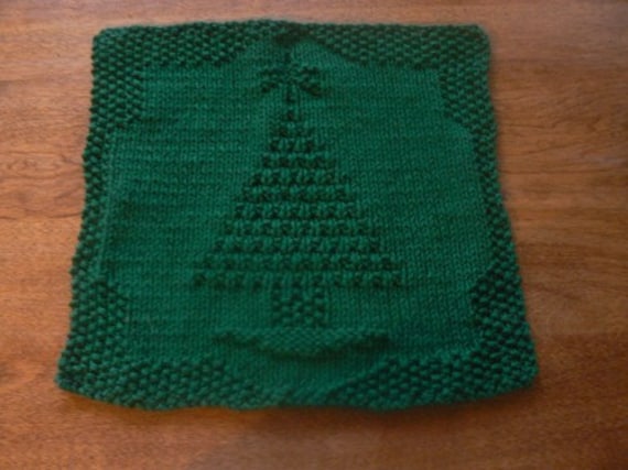 Hand Knit Holiday Tree All Cotton Picture Dishcloth or Washcloth