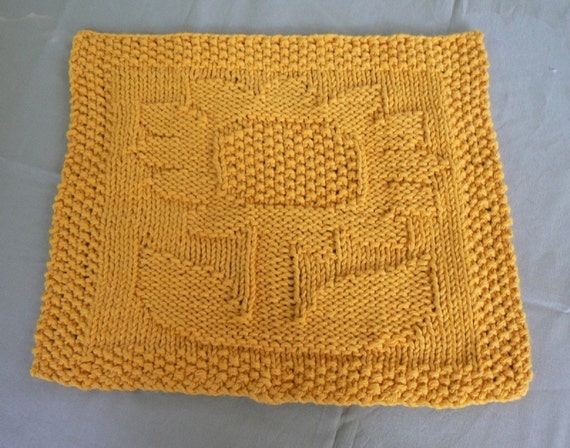 Hand Knit Golden Sunflower Cotton Dish Cloth or Wash Cloth