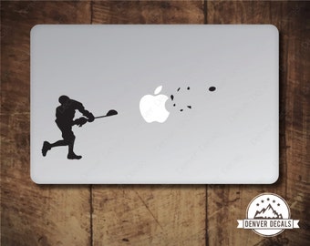Lacrosse Sticker MacBook Decal Blasting the Apple Sports Mac Vinyl Black Matte for 13 and 15 inch models