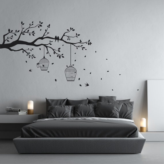 Removable Tree Branch Wall  Sticker  with falling leaves bird 