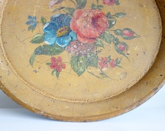 Antique French Toleware - Napoleon III period - Shabby Hand Painted Tray