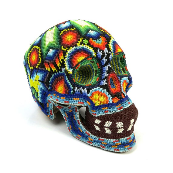 HUICHOL BEADED SKULL Original Mexican Folk Bead Art One Of A