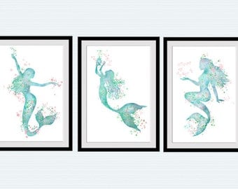 Mermaid Wall Art mermaid kids room | etsy Mermaid Wall Art mermaid kids room | etsy