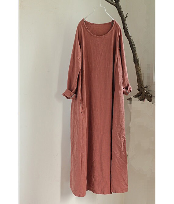Linen cotton flax hemp long sleeve loose dress maxi by FashionGD