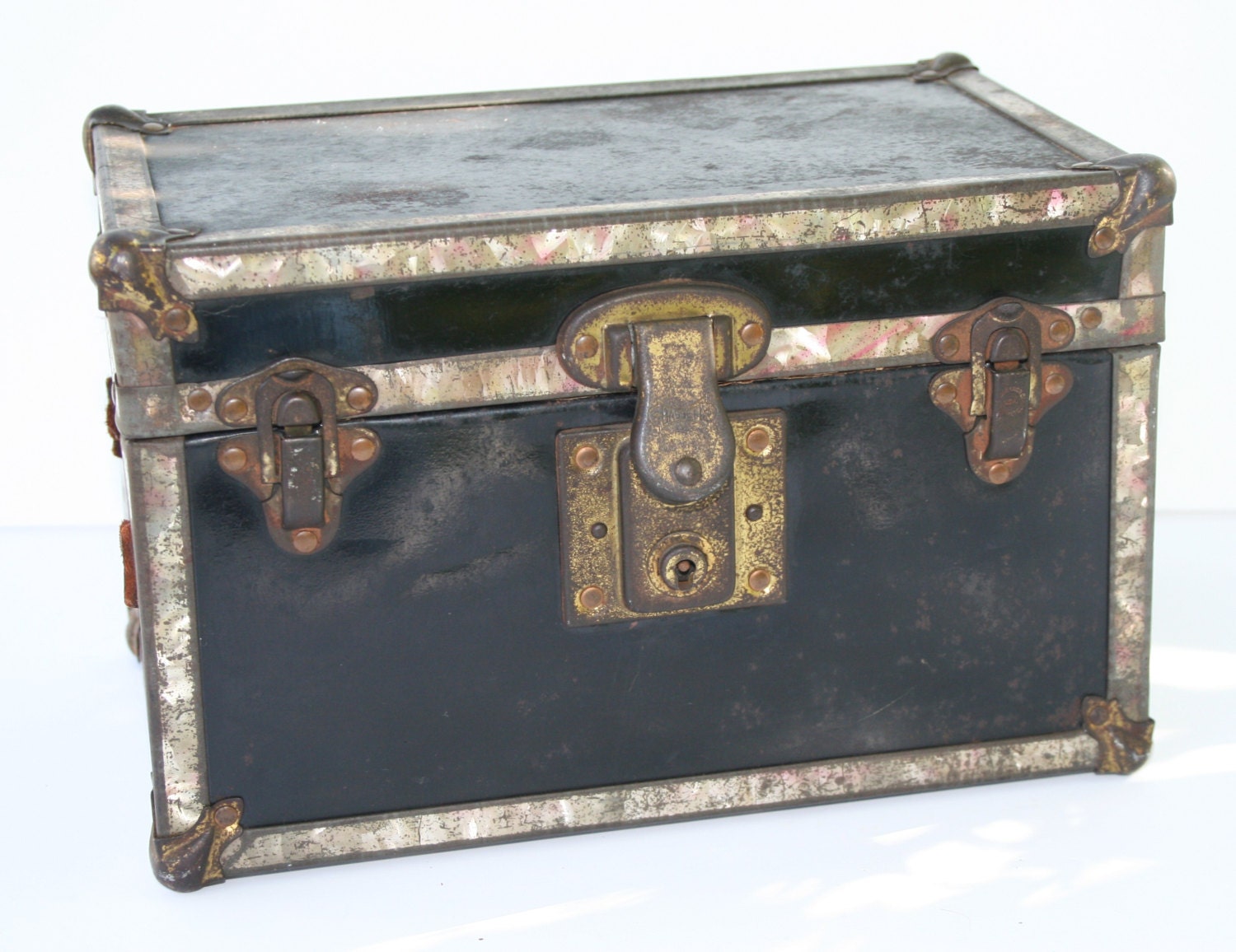 Vintage metal trunk small rusty trunk old metal strongbox