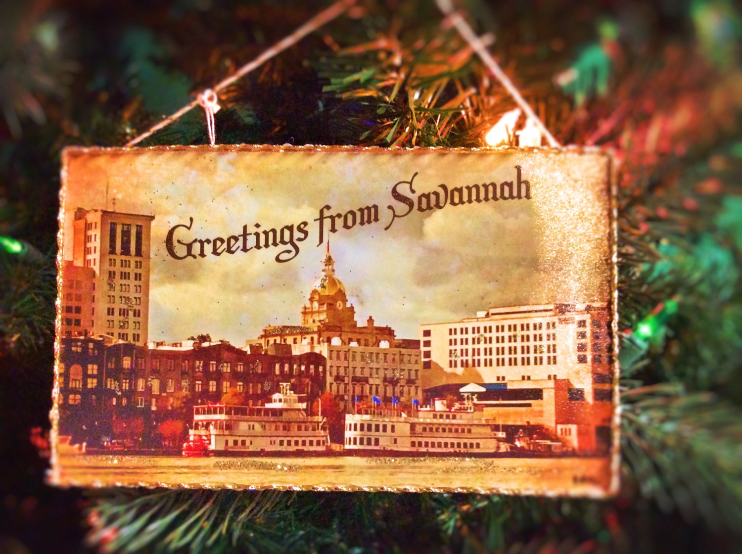 Christmas Postcard Ornament of Savannah