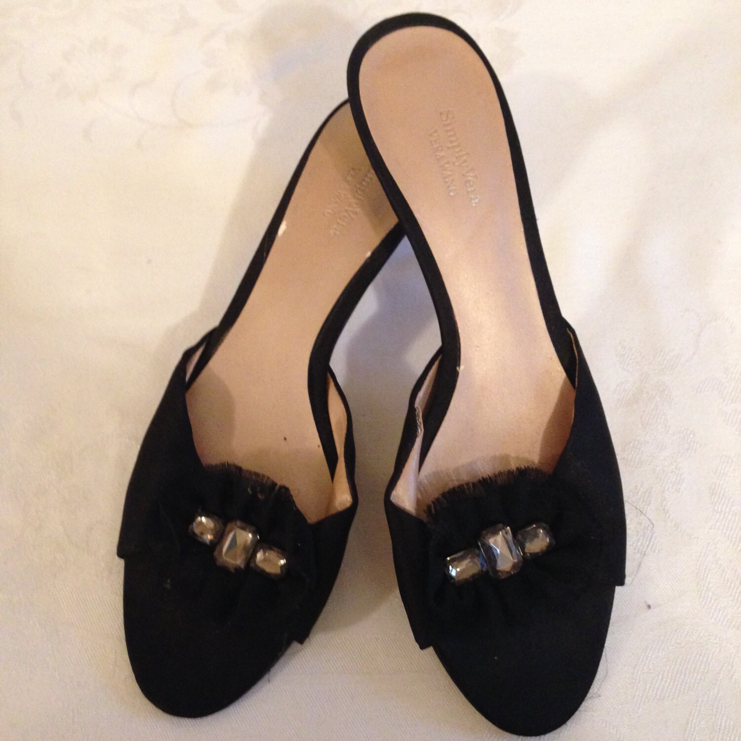 Ladies Vera Wang Black Short Heels, Open Toes Shoes – Haute Juice