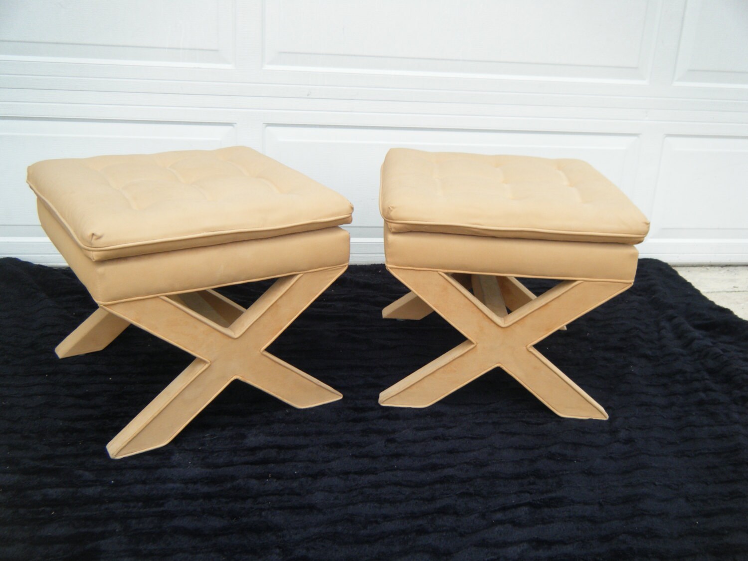 Vintage pair of pillow top X benches ottomans stools Haute Juice