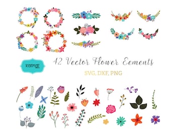 Flower svg, Flowers wreaths svg, Flower bouquet svg, Flowers vector, Flower cut file, Flower download, svg files, clipart ID# FLMIX1