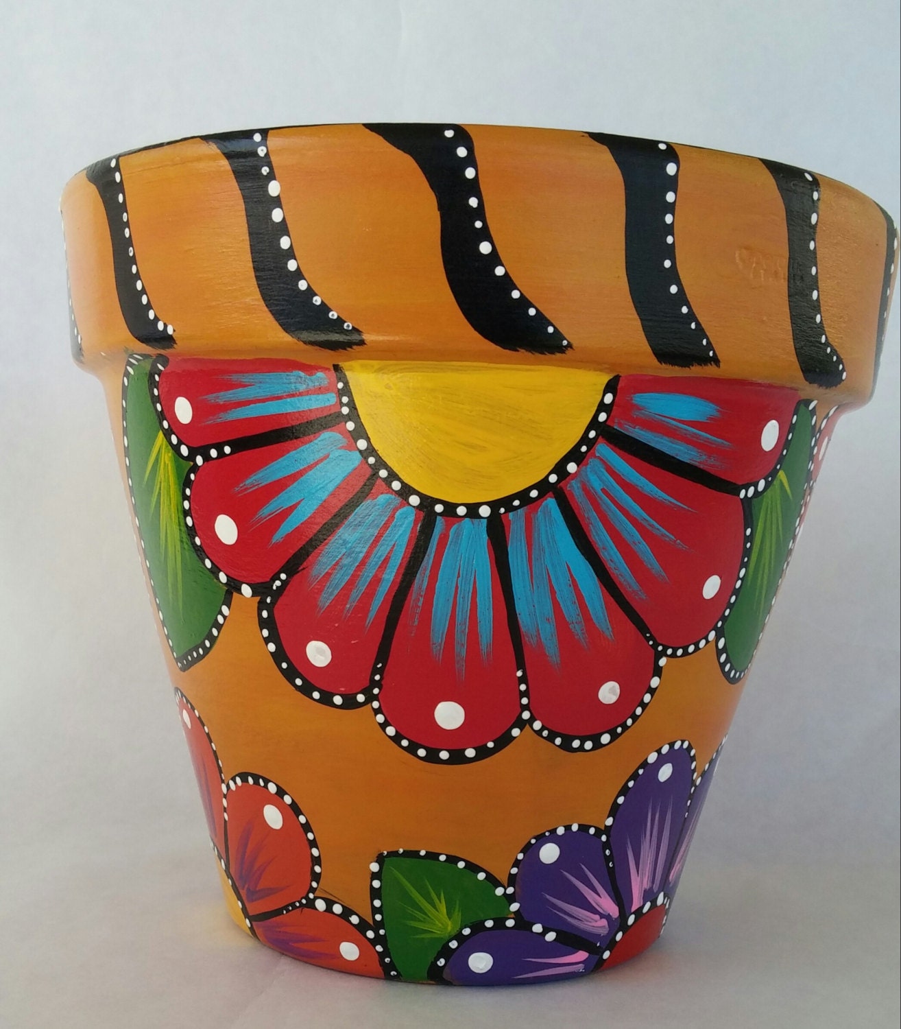 Painted clay  pot  hand painted flowerpot patio decor painted