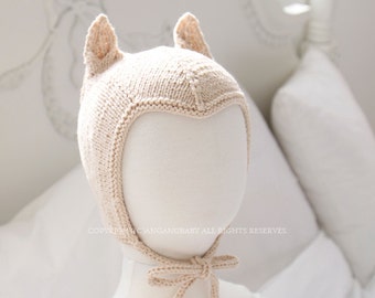 Totoro Ears kitted Hat for Baby Boy & Baby Girl / Spring winter fall / Gray Ivory / baby shower gift / unique knit hat / Newborn photo prop
