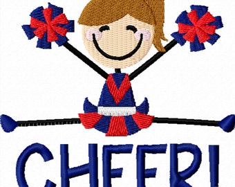 Stick Figure Cheerleader -A Machine Embroidery Design for Girls
