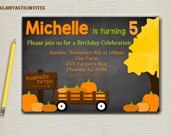 Pumpkin Patch Birthday Invitation, Fall Birthday Invitation, Pumpkin Invitation, Birthday Invitation, Chalkboard, Pumpkin Patch, Printable