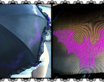Black Parasol (umbrella) with Purple Bats