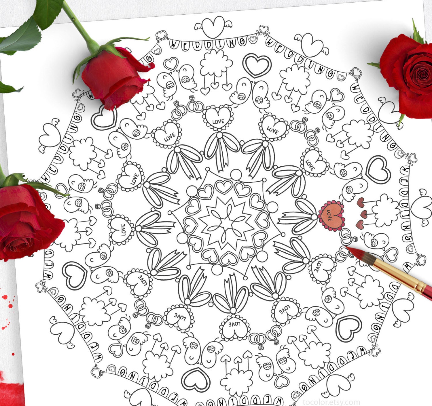 Wedding Mandala Coloring Pages for Adults Favour by ToColor