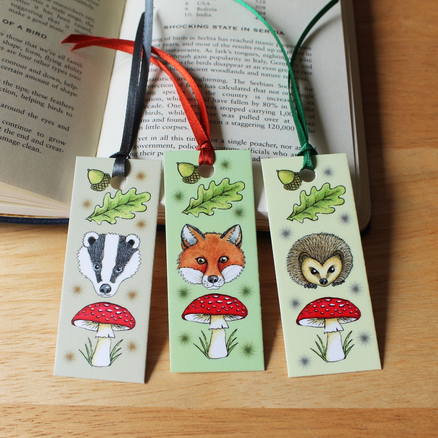 Woodland Animal Bookmarks Pack of 3 Mammal mini Bookmarks