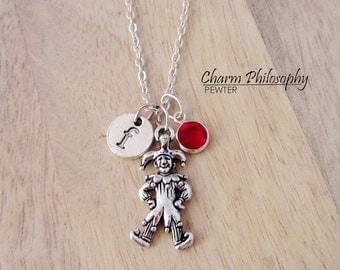 Court Jester Necklace - Monogram Personalized Initial and Birthstone - Joker / Jester Pendant
