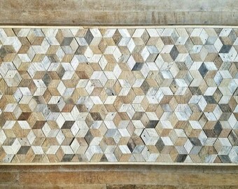 Reclaimed Wood Wall Art, Wood Wall Decor, Geometric Cube Pattern, 48" x 24"