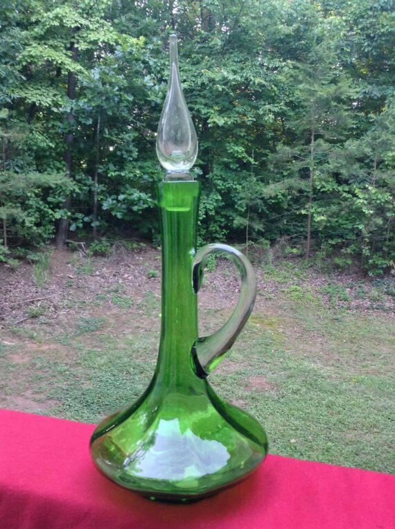 Antique hand blown green glass decanter by Treasuresforallcheap