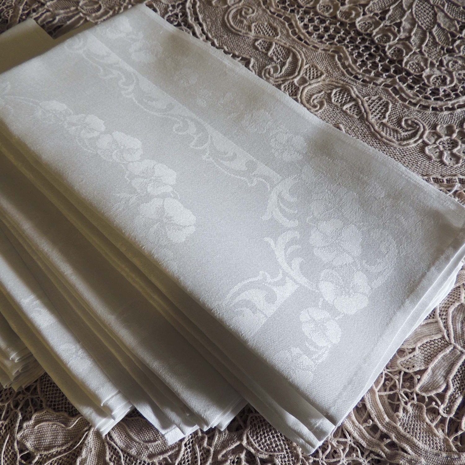 White Damask Napkins / White Damask Dinner by TheLaceEmporium