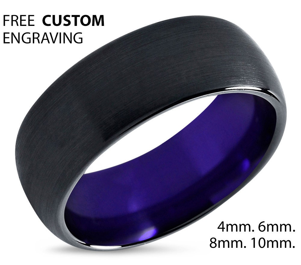 Tungsten Ring Mens Brushed Silver Black Purple Wedding Band