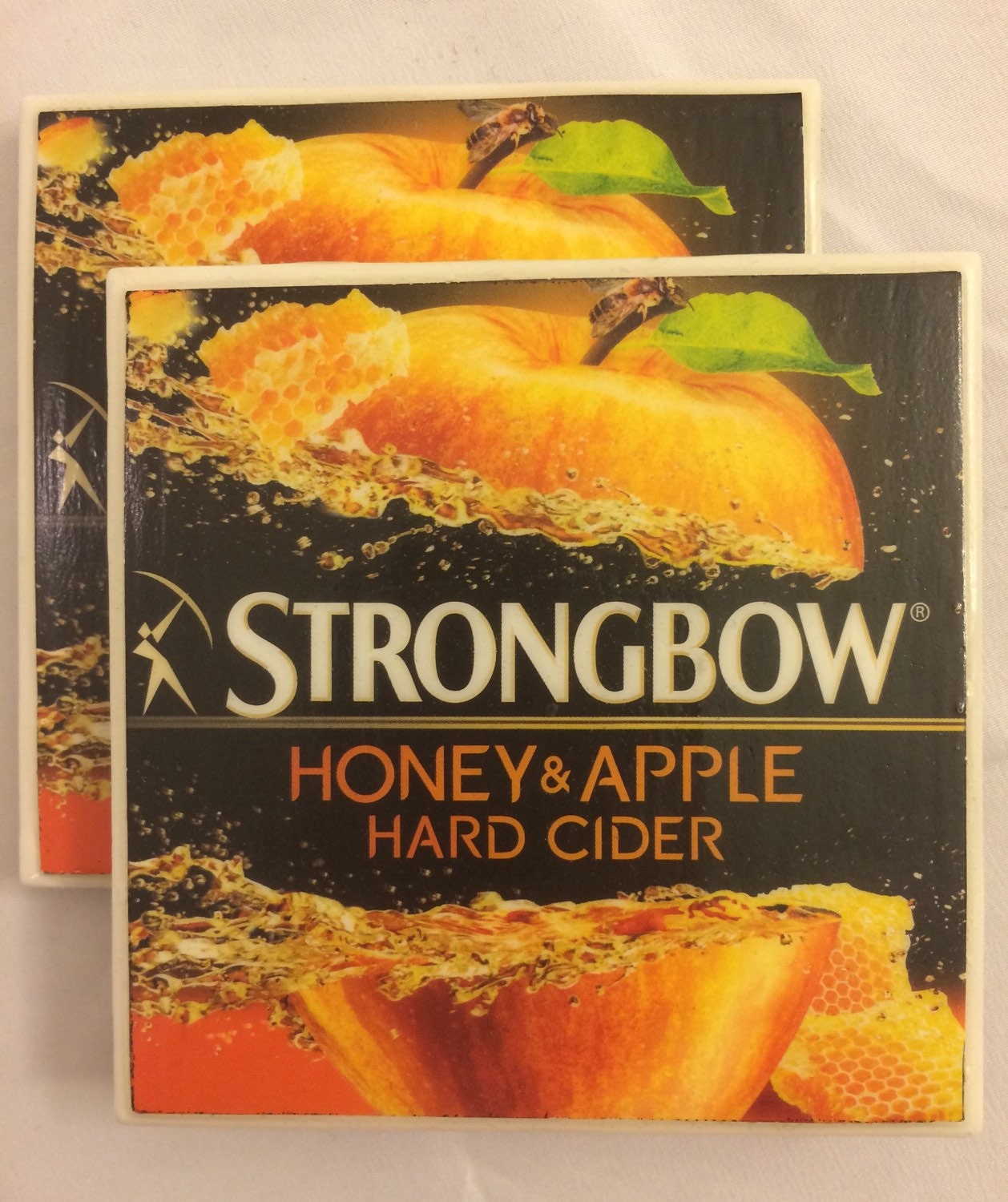 Strongbow Honey & Apple hard cider/beer ceramic coasters set