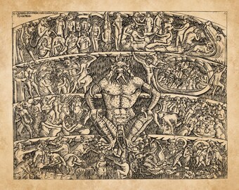 Hell Satan Lucifer Sinners Tortured Demons Dante's Inferno Damned Souls Leviathan Monsters Antique Book Illustration Engraving Art Print