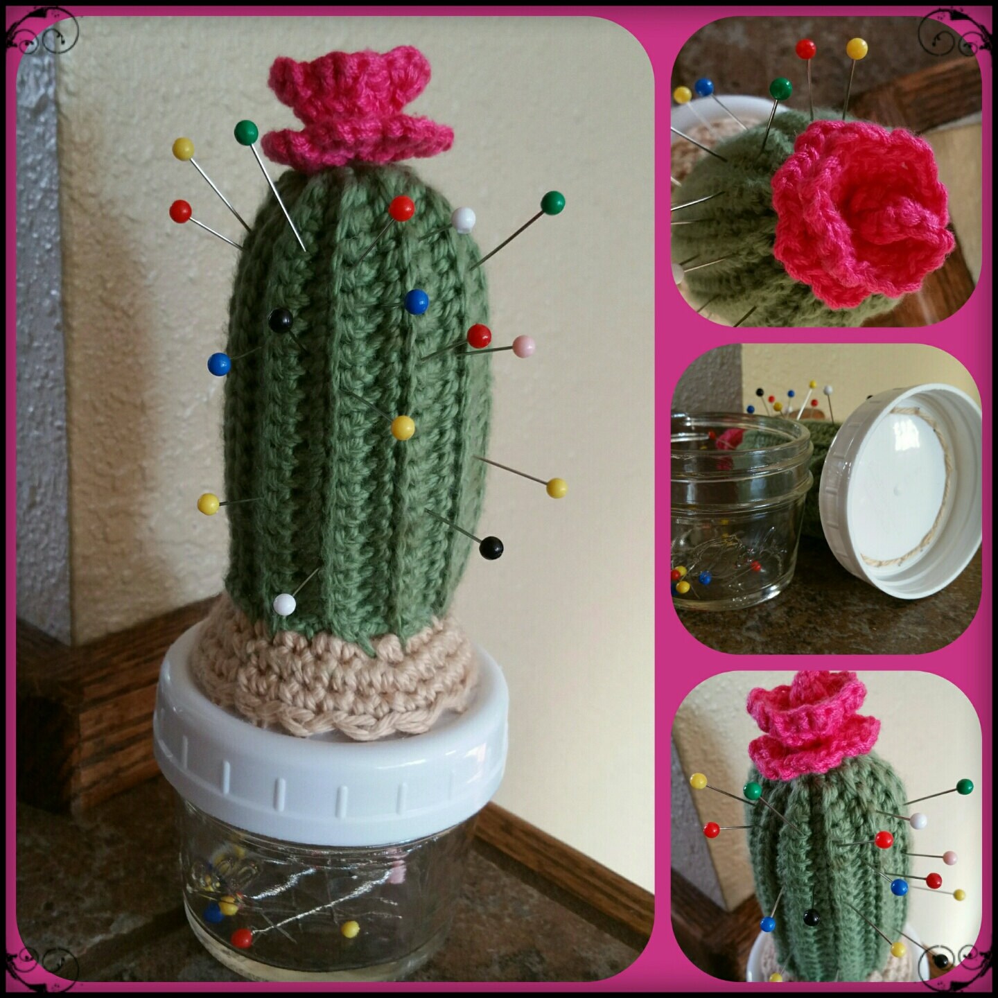 Cactus Pin Cushion crochet knit sewing pins by WildflowersAndSage