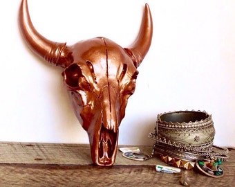 Copper Cow Skull - Faux Taxidermy - Faux Cow Skull - Western Decor - Copper Wall Decor - Decorative Skulls - Bohemian Decor - Cattle Skull