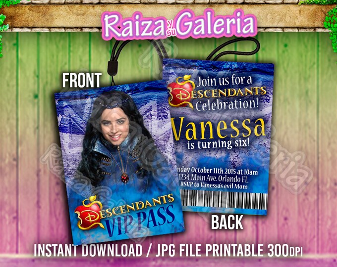 VIP Pass Invitation Disney Descendants - We deliver your order in record time!, less than 4 hour! BEST VALUE - Descendants Party