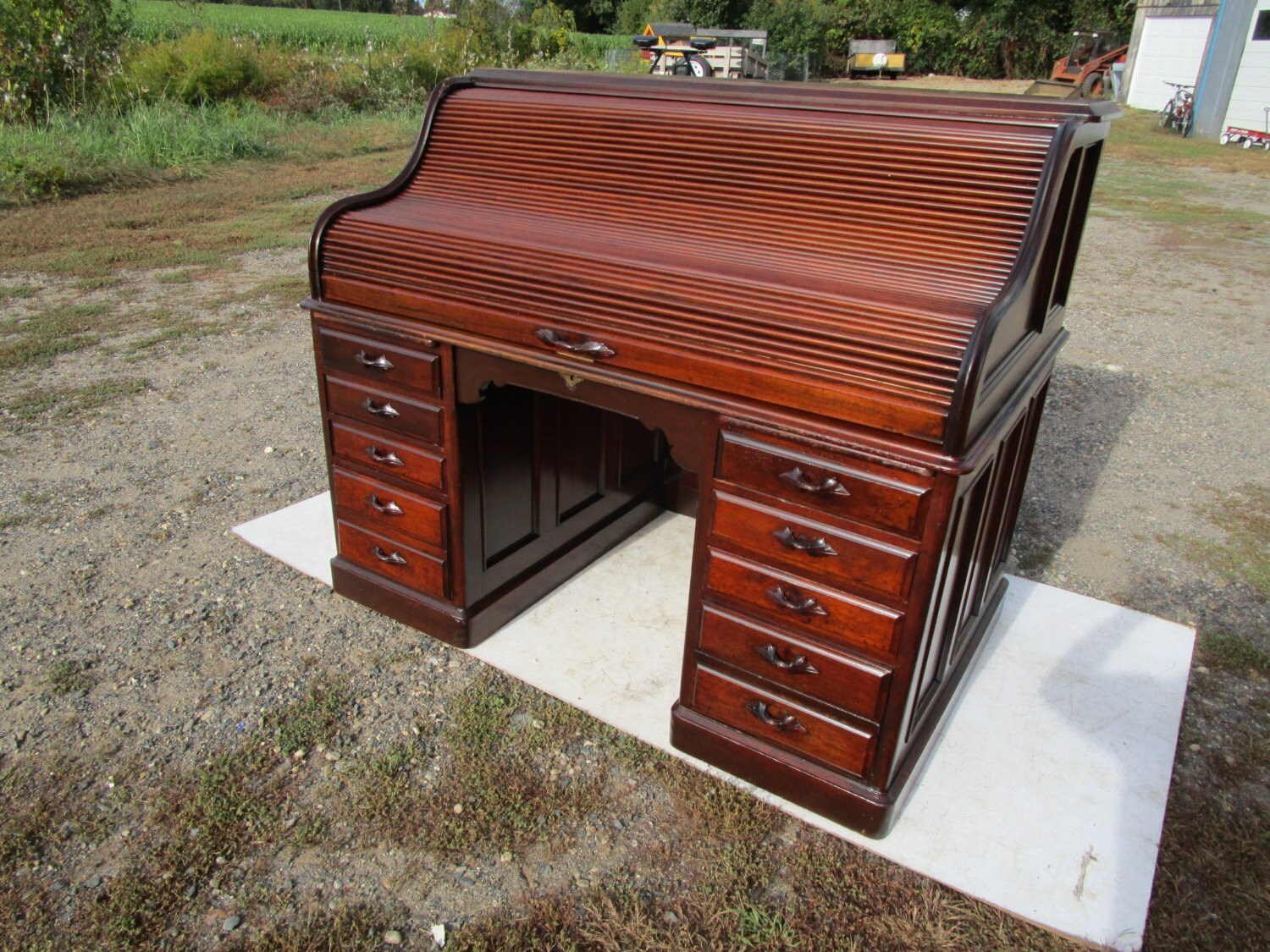 Antique Victorian c 1890’s walnut 60 inch Sroll top office writing