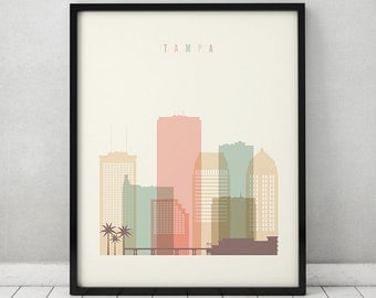 Tampa print, Tampa Poster, Wall art, Florida cityscape, Tampa skyline, City poster, Typography art Home Decor Digital Print ArtPrintsVicky.