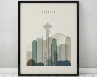 Seattle print, Seattle poster, Wall art, Seattle skyline, cityscape, City poster, Typography art, Home Decor, Digital Print ArtPrintsVicky.