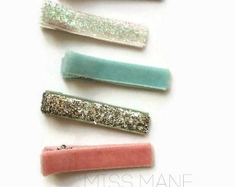 Toddler Barrettes, Girl Hair Clips, Velvet Hair Clips, Sparkly, Glitter, Baby Hair Clips, NON SLIP / Hair Clip Set / Kids Barrettes