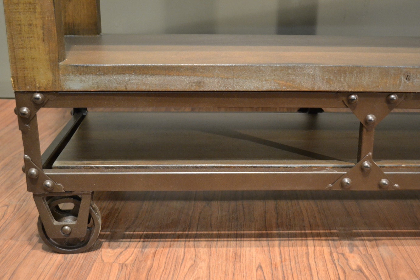 Industrial Style Rustic Solid Wood Bookshelf on Wheels