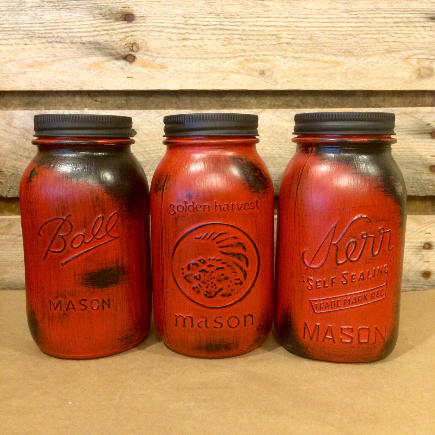 Rustic Red Mason jars Red Vintage Jars Mason Jar