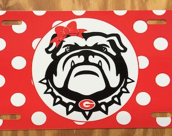 Georgia Bulldogs License Plate Georgia bulldogs car tag red polka dots Georgia dawgs car tag GA dawgs car tag