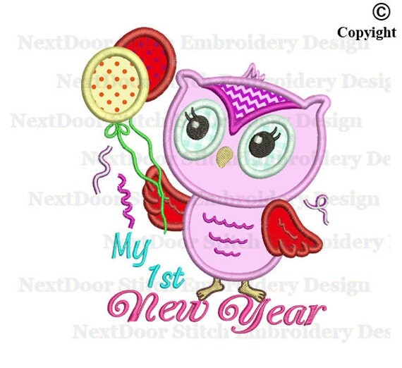 Items similar to Girly owl 1st new year embroidery ...